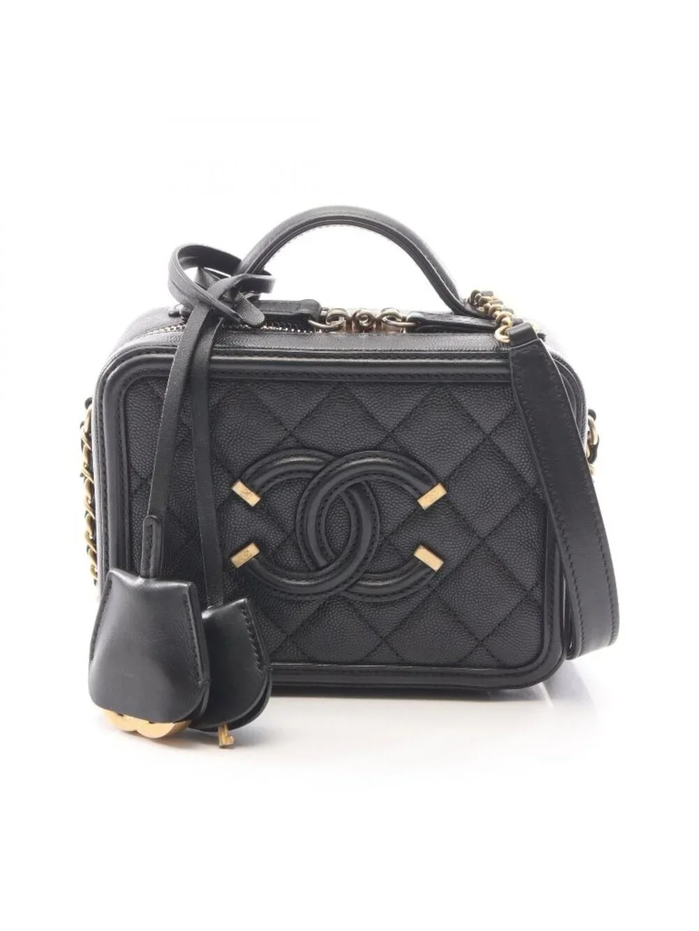 Chanel Shoulder Bag CC Figry Small Vanity 2-Way Black Caviar Leather CC Quilted